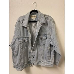 Vintage Eddie Bauer Trucker Denim Jacket Size Large L Blue Button Jean Cotton